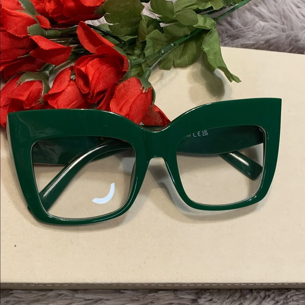 🌹Green Modern Retro Style Oversized Square Fashion Glasses Or Prescription